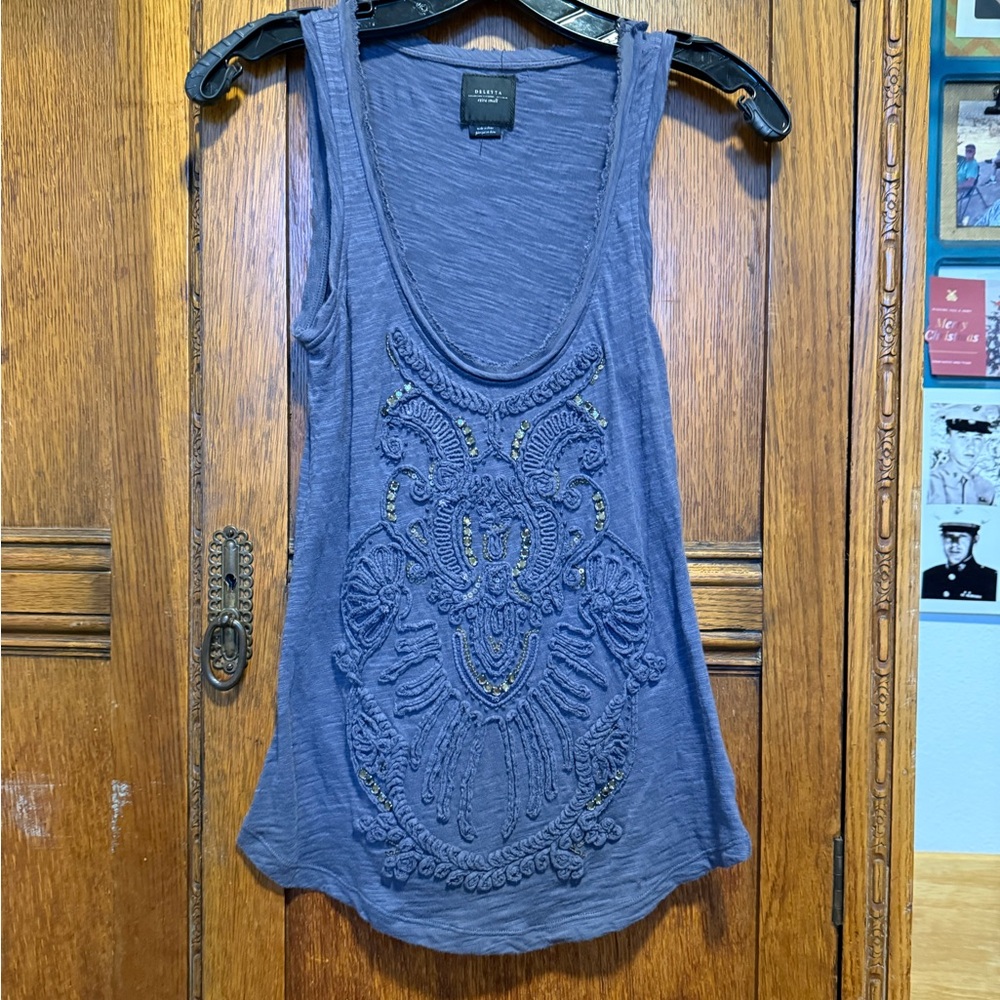 Deletta Blue Embroidered Tank Top